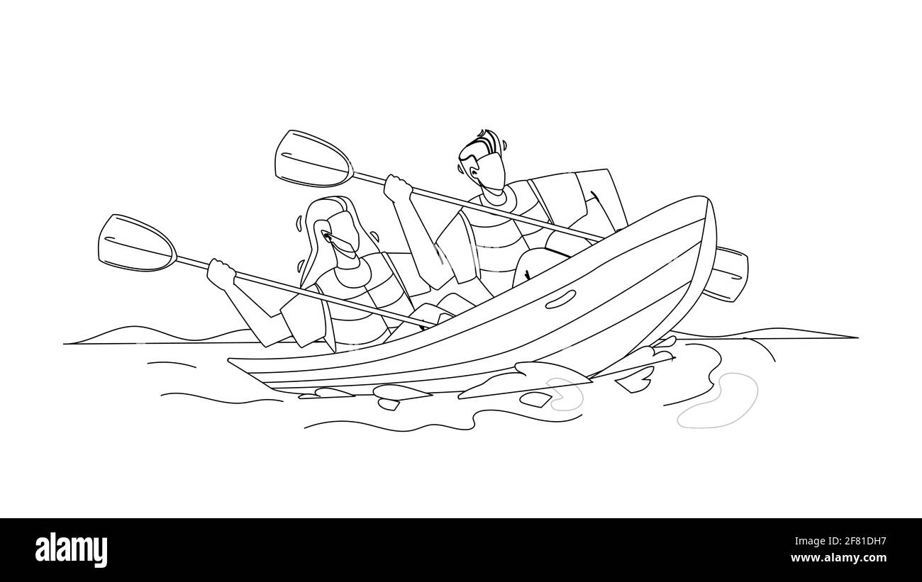 Kayak Travelling Couple People Together Vector Illustration Stock Vector