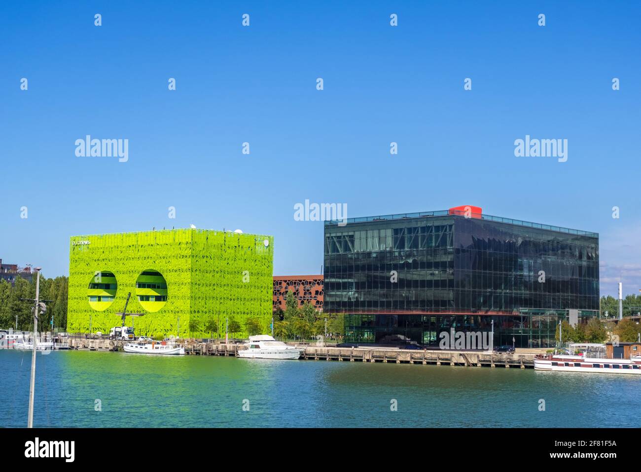 Lyon, France - August 22, 2019: Confluence district in Lyon, headquarters of the Euronews television channel and GL Events Head office on the Rambaud Stock Photo