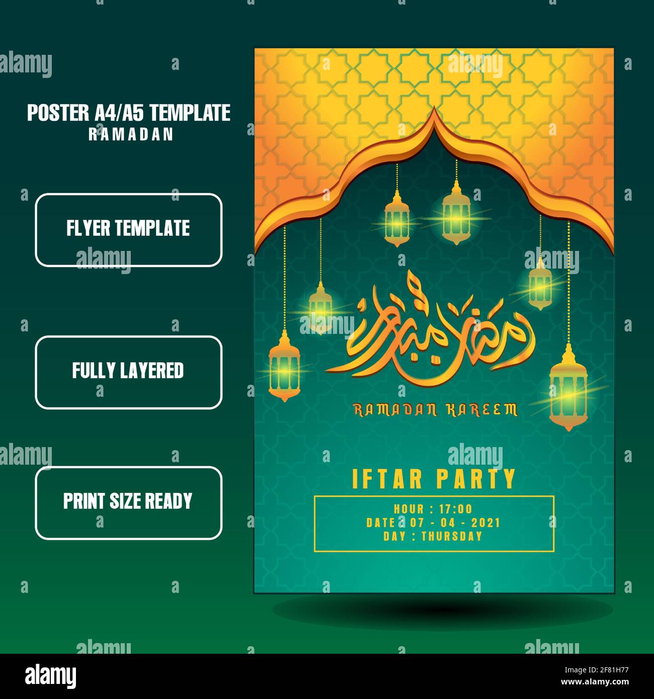Modern Ramadan Flyer Or Brochure Template With Green Background Color