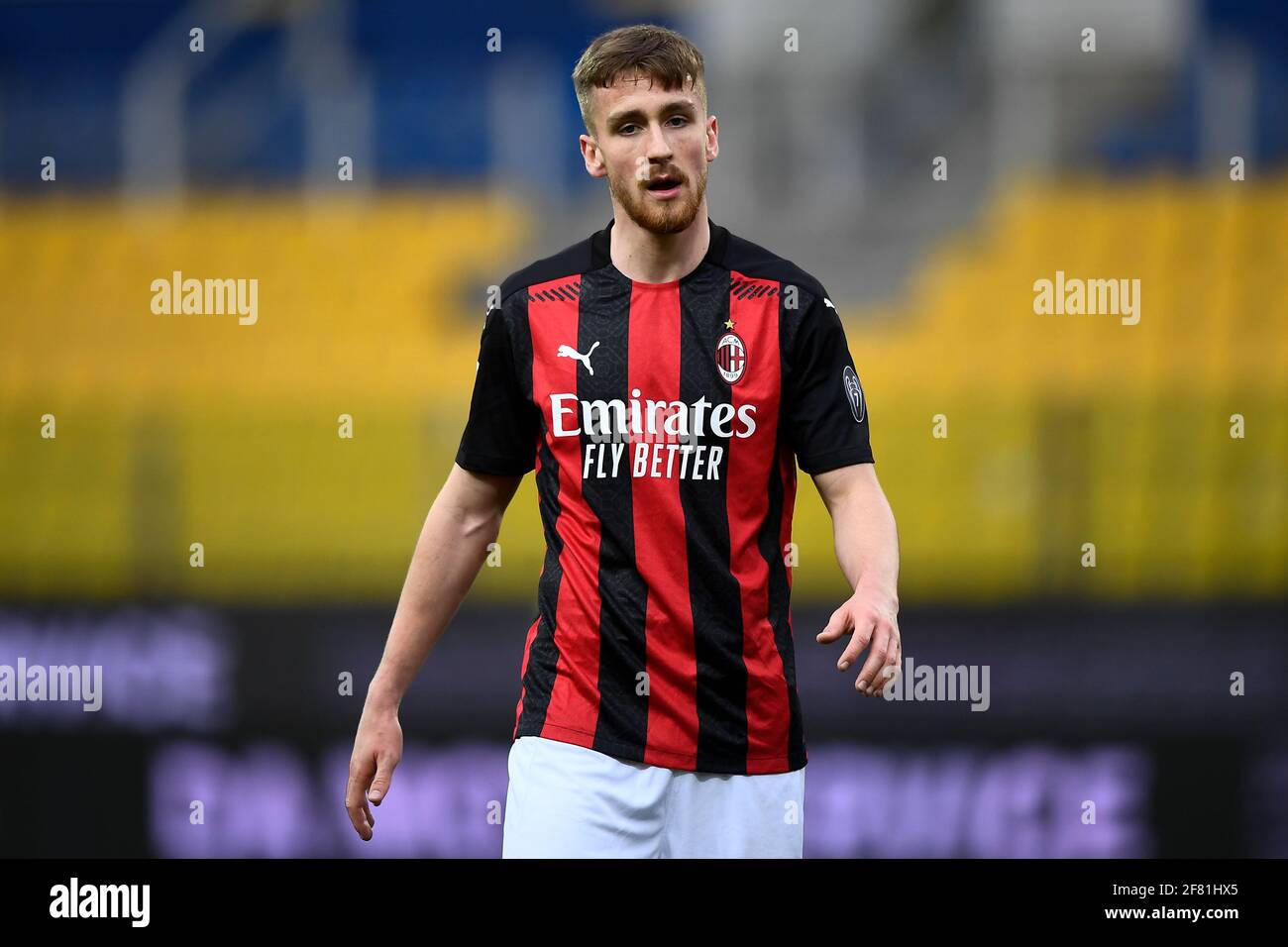 Parma, Italy - 10 April, 2021: Alexis Saelemaekers of AC Milan looks on  during the Serie A football match between Parma Calcio and AC Milan. AC  Milan won 3-1 over Parma Calcio.