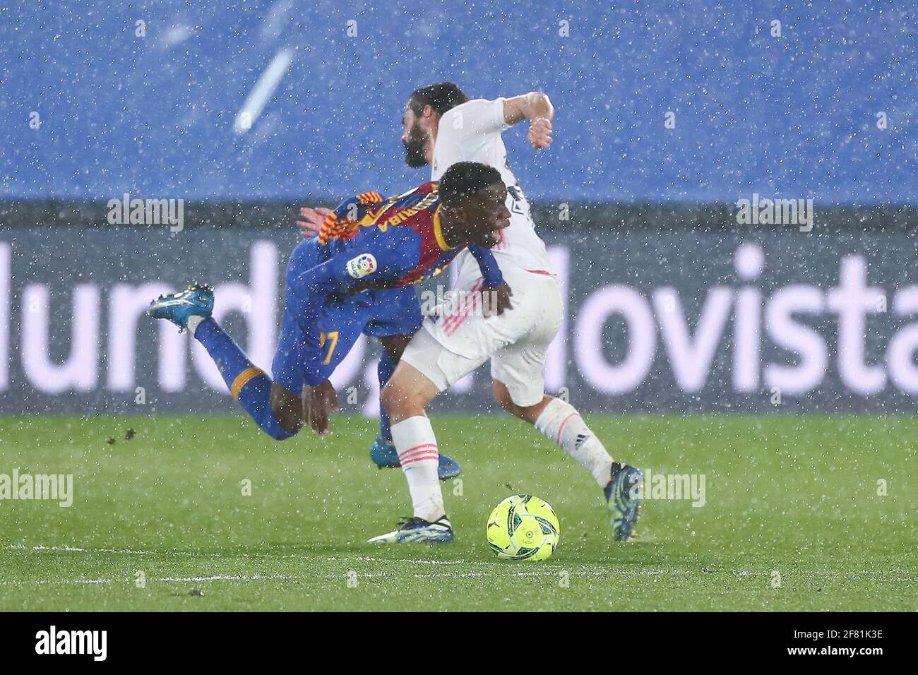 Madrid Spain 10th Apr 2021 Real Madrid S Isco R Vies With Barcelona S Ilaix Moriba During A Spanish League Football Match Between Real Madrid And Fc Barcelona In Madrid Spain On April 10