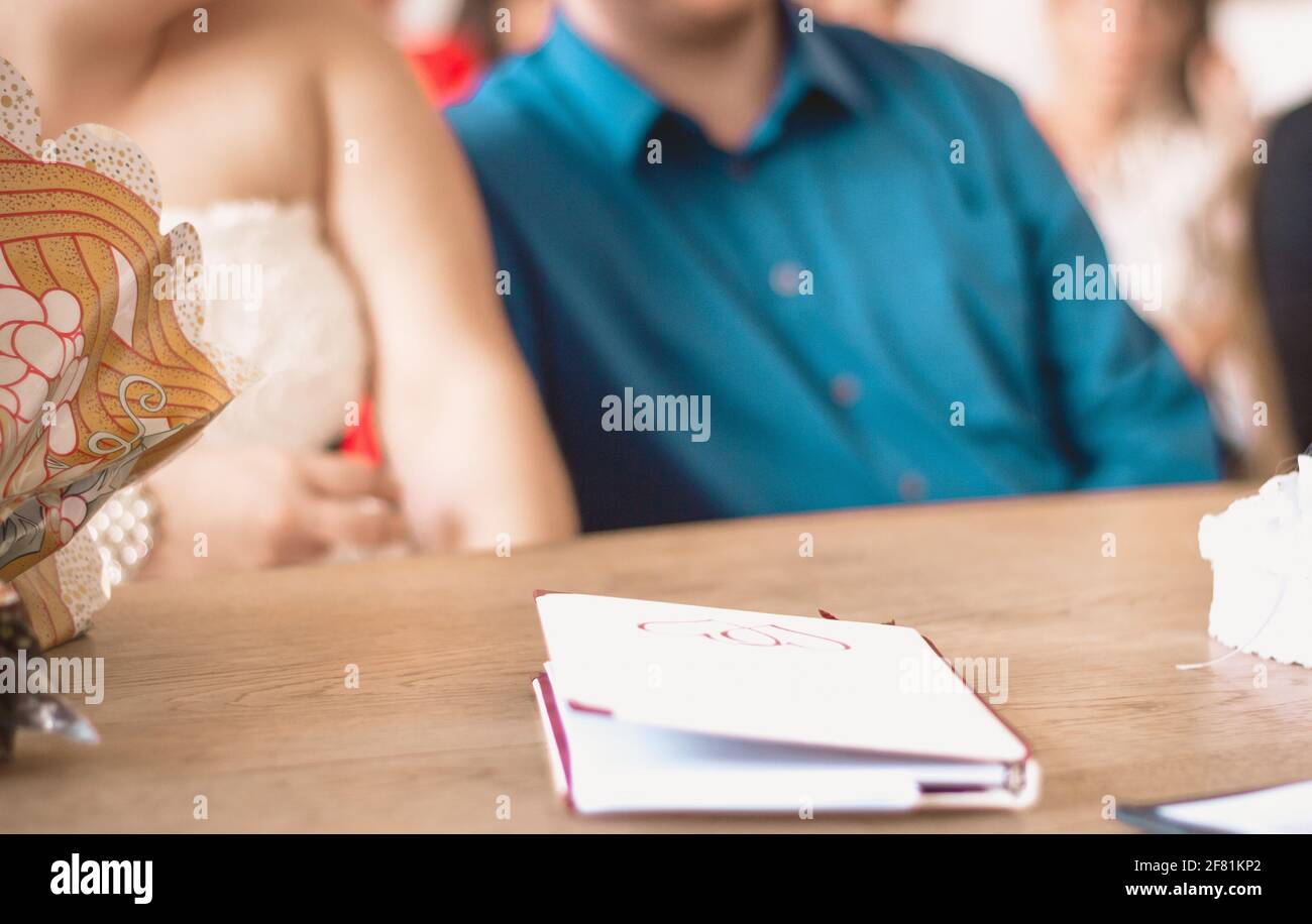 The bride and the groom at the marriage registration ceremony Stock Photo