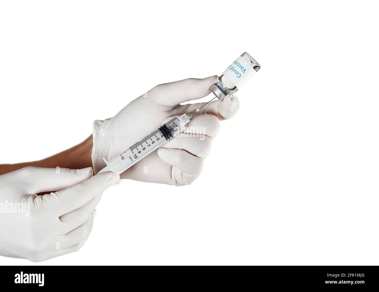Hydo Injection Into Hand Gloved hand filling a hypodermic syringe with vaccine medication ...