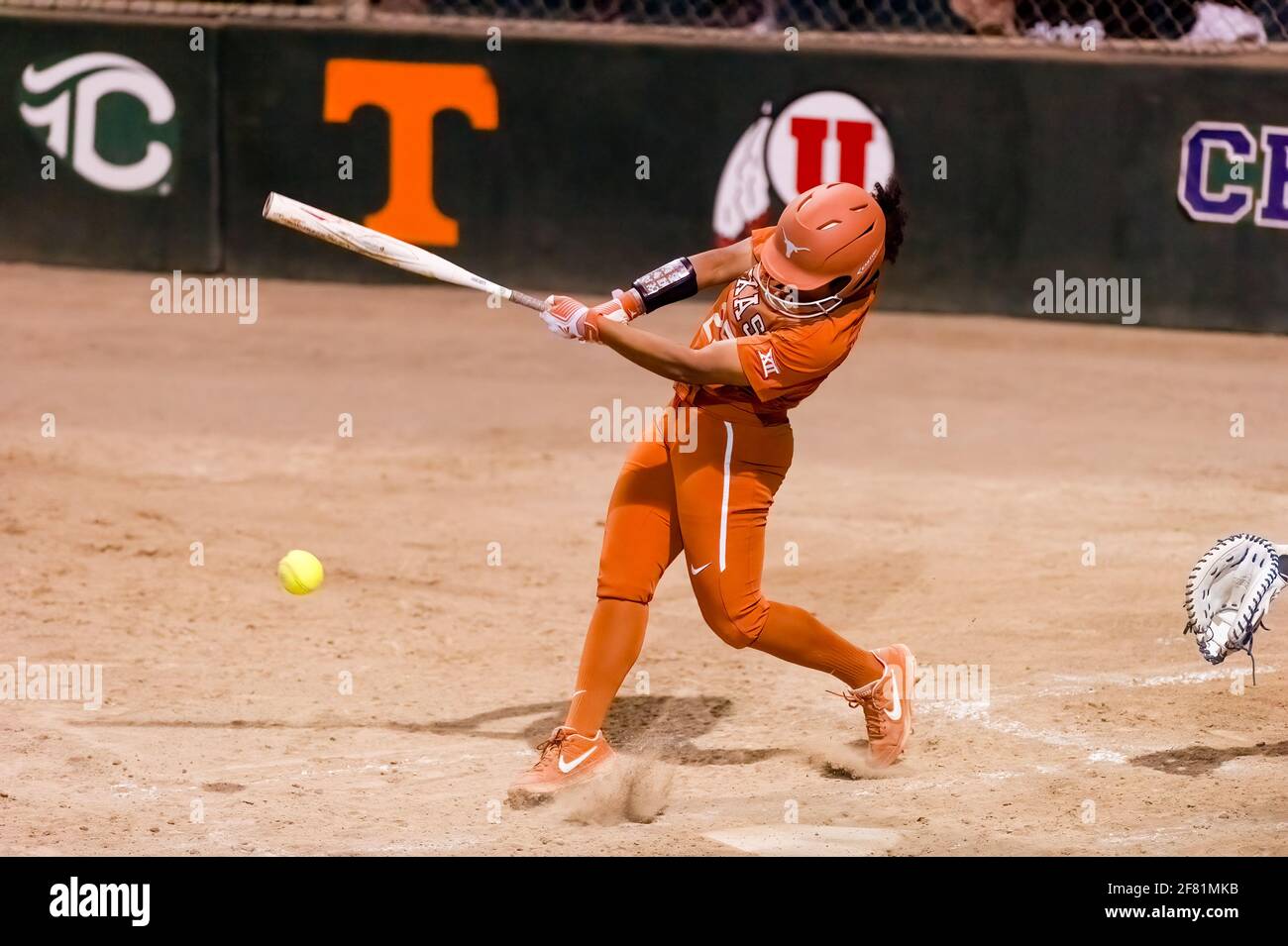 A Texas Longhorn Player Is Batting Against The Ole Miss Rebels At The PV Challenge Softball Tournament In Puerto Vallarta, Jalisco Mexico. Stock Photo