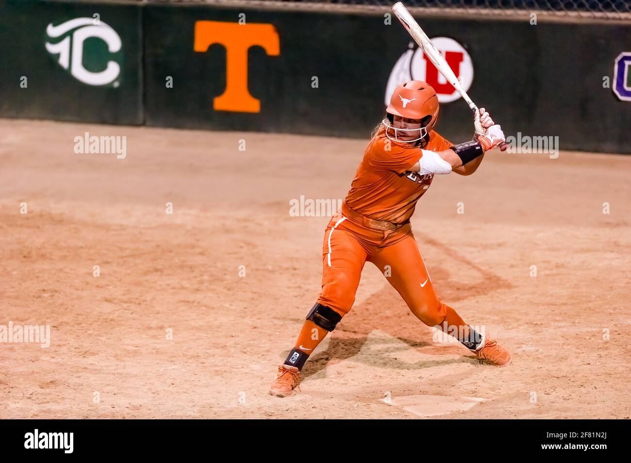 A Texas Longhorn Player Is Batting Against The Ole Miss Rebels At The PV Challenge Softball Tournament In Puerto Vallarta, Jalisco Mexico. Stock Photo