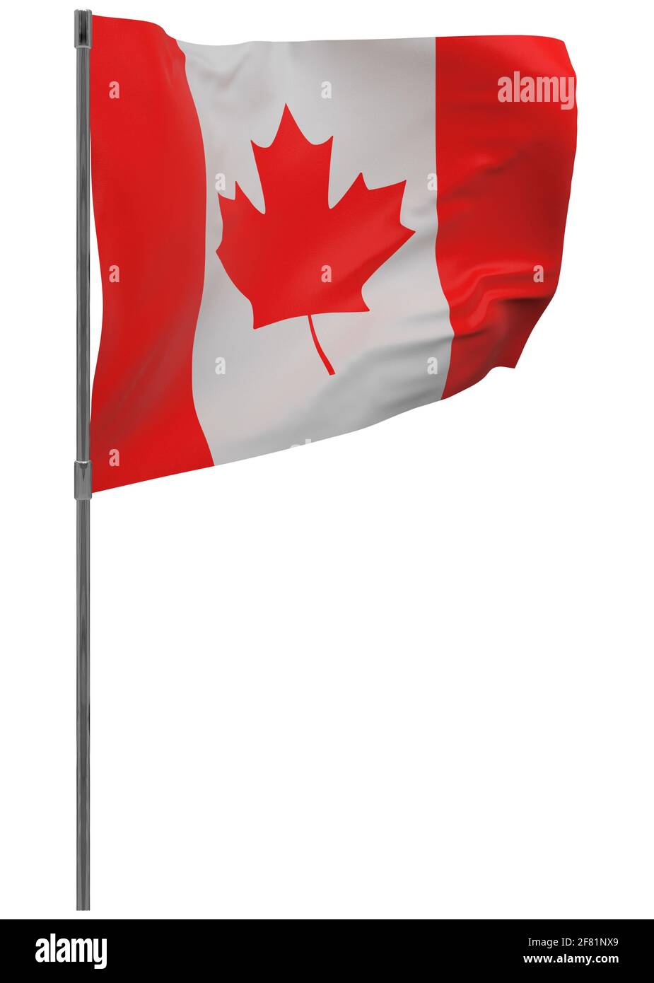 Canada flag on pole. Waving banner isolated. National flag of Canada Stock Photo