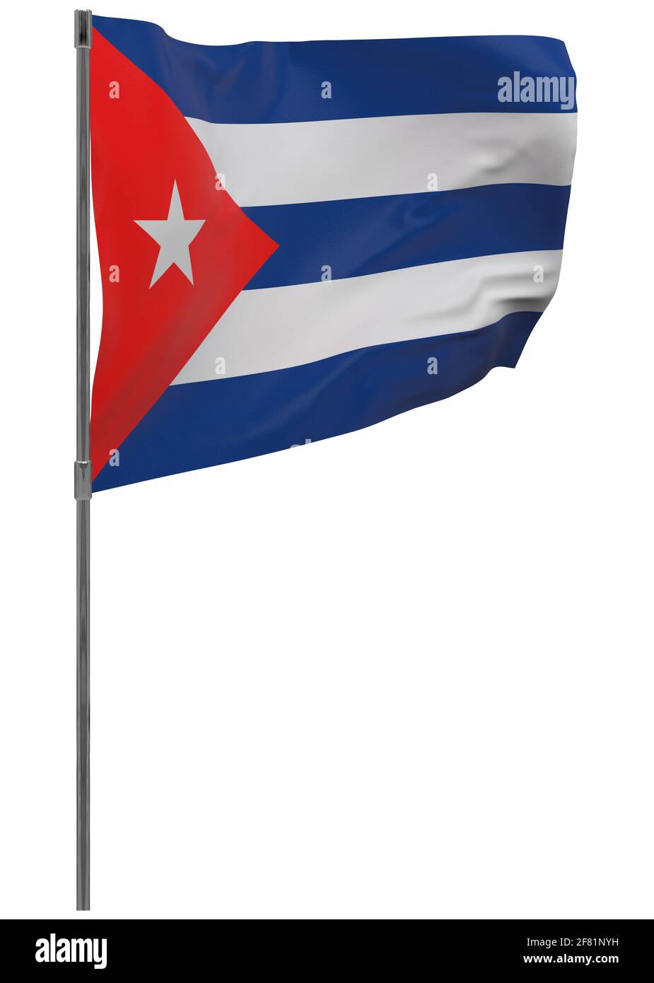 Cuba flag on pole. Waving banner isolated. National flag of Cuba Stock Photo