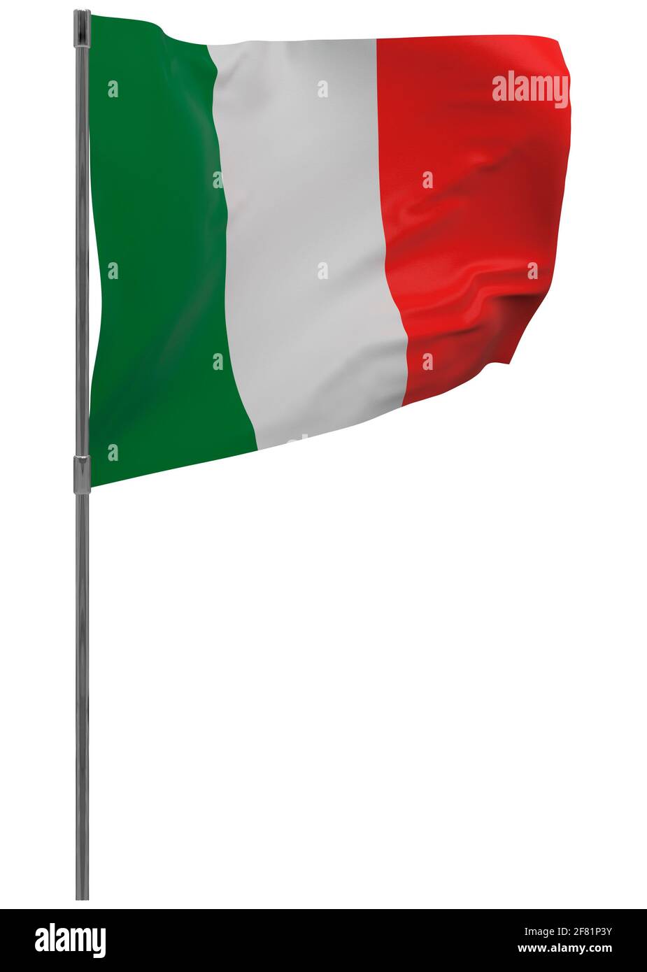 Italy flag on pole. Waving banner isolated. National flag of Italy