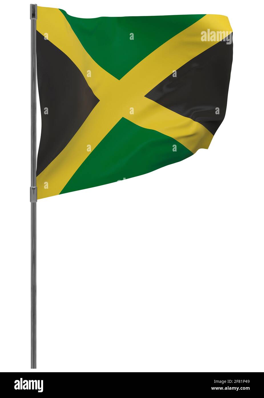 Jamaica flag on pole. Waving banner isolated. National flag of Jamaica Stock Photo