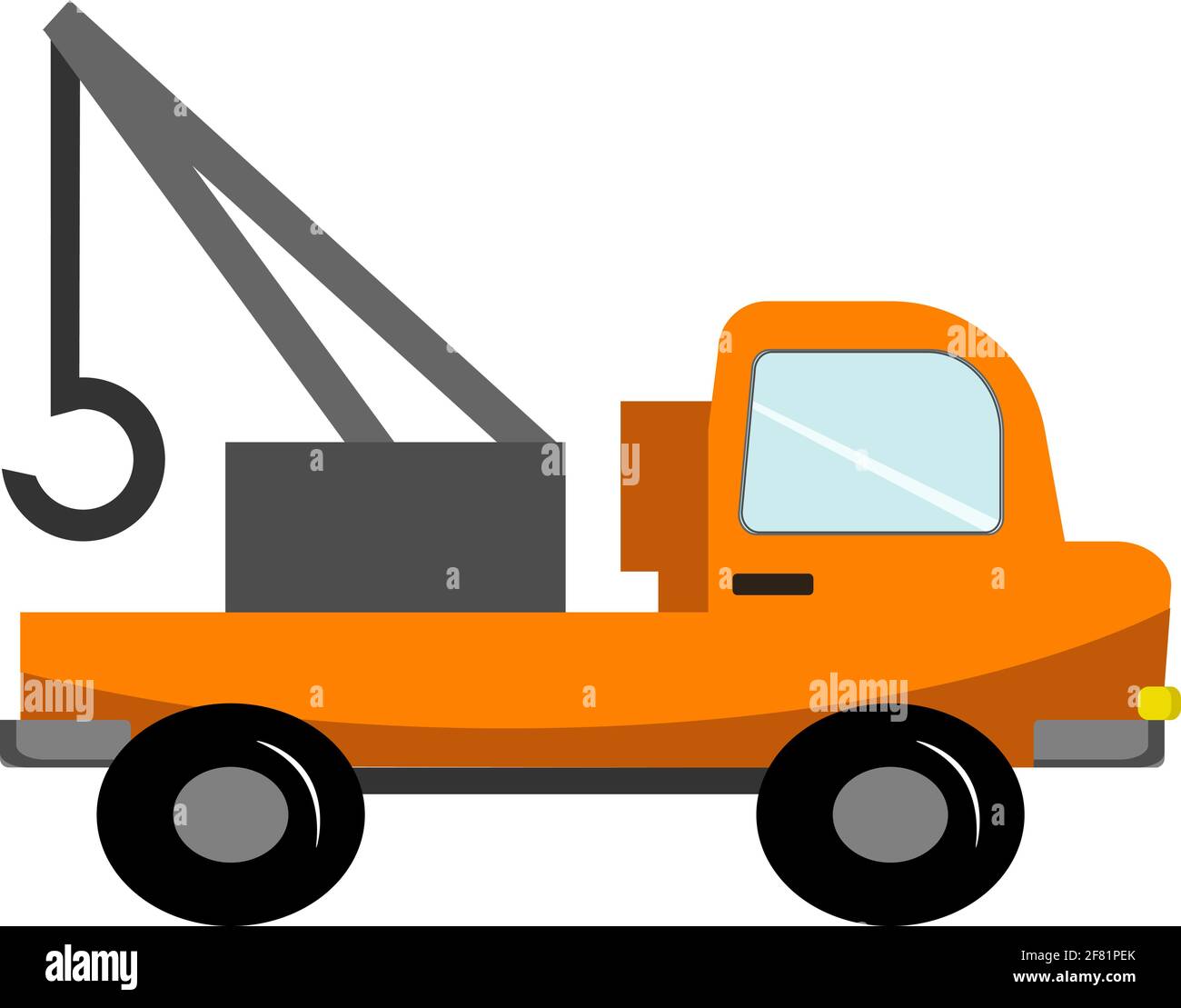 Orange car with a crane childrens toy illustration. Construction transport. Stock Vector