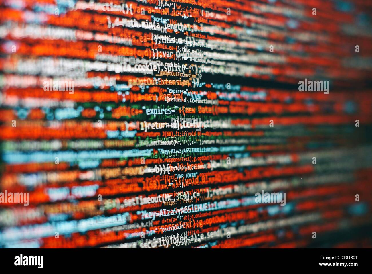 Notebook closeup photo. CSS, JavaScript and HTML usage. Monitor closeup ...