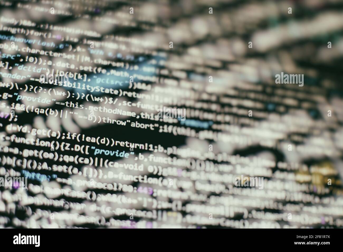 Website HTML Code on the Laptop Display Closeup Photo. Information technology website coding standards for web design Programmer developer screen. Stock Photo