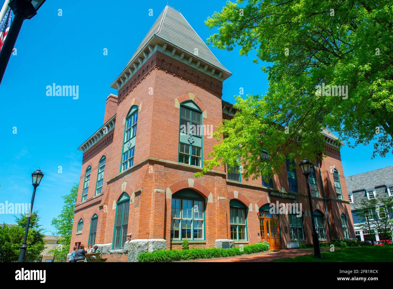 Town hall on Main Street at the town center of Medfield in Boston Metro West area, Massachusetts