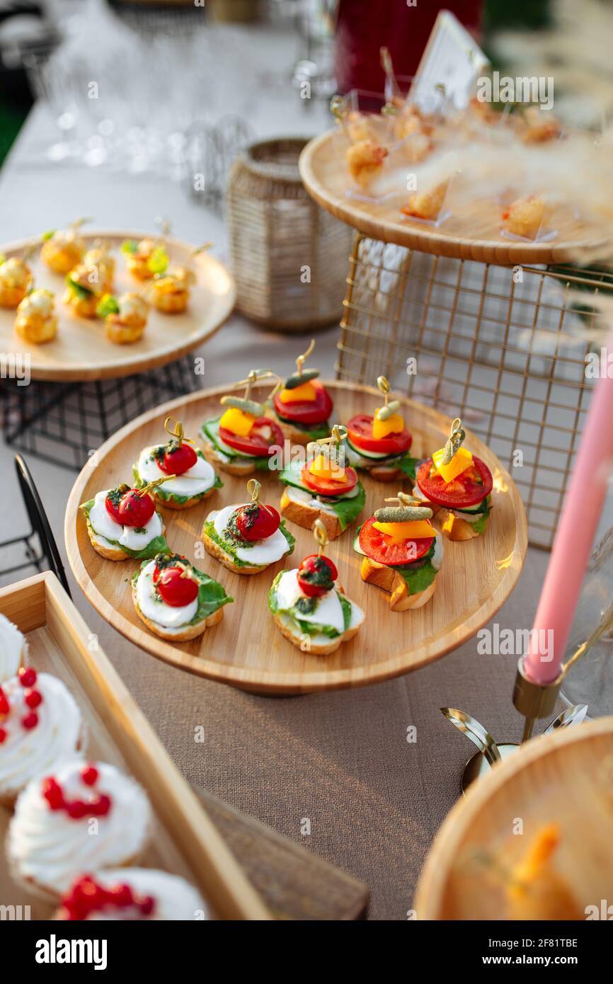 Variety of banquet bruschettas for the catering  Stock Photo