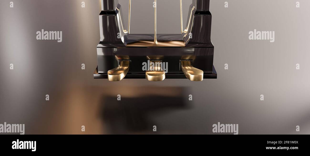 close-up of golden grand piano pedals. 3d rendering Stock Photo - Alamy