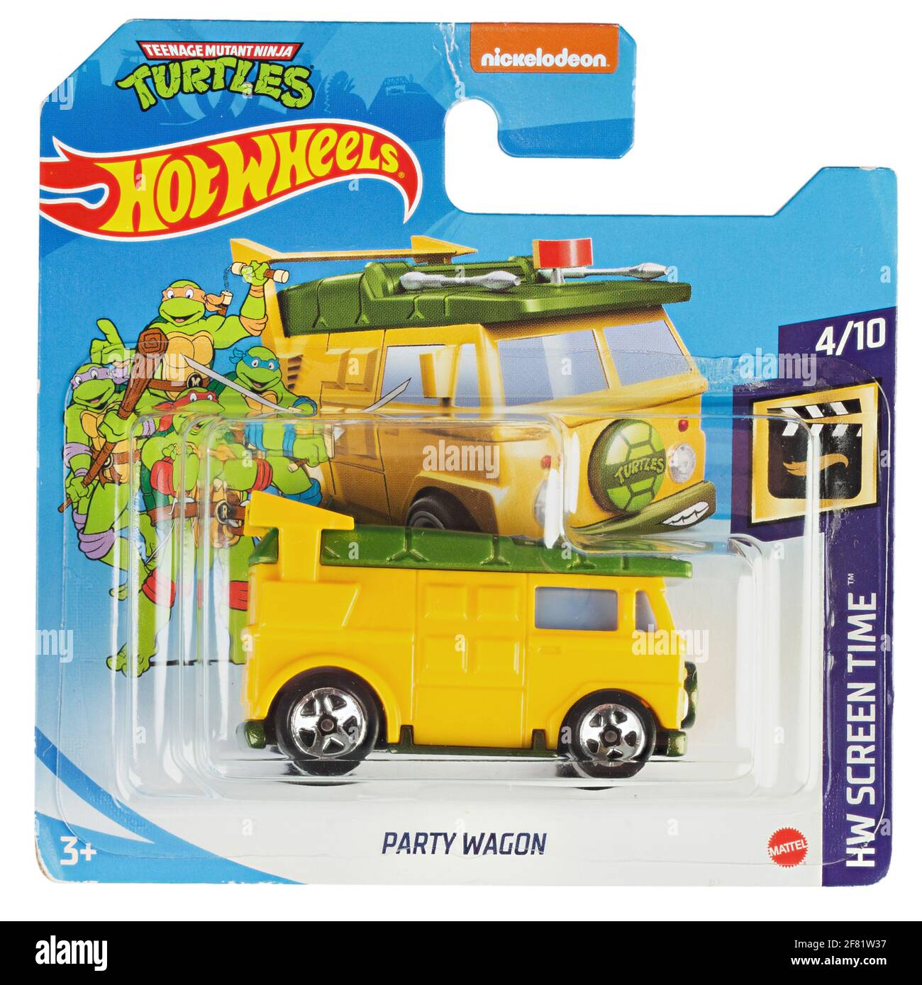 Ukraine, Kyiv - April 05. 2021: Hot wheels toy car  Turtles party wagon close up picture. Wheels is a scale die-cast toy cars by American toy maker Ma Stock Photo