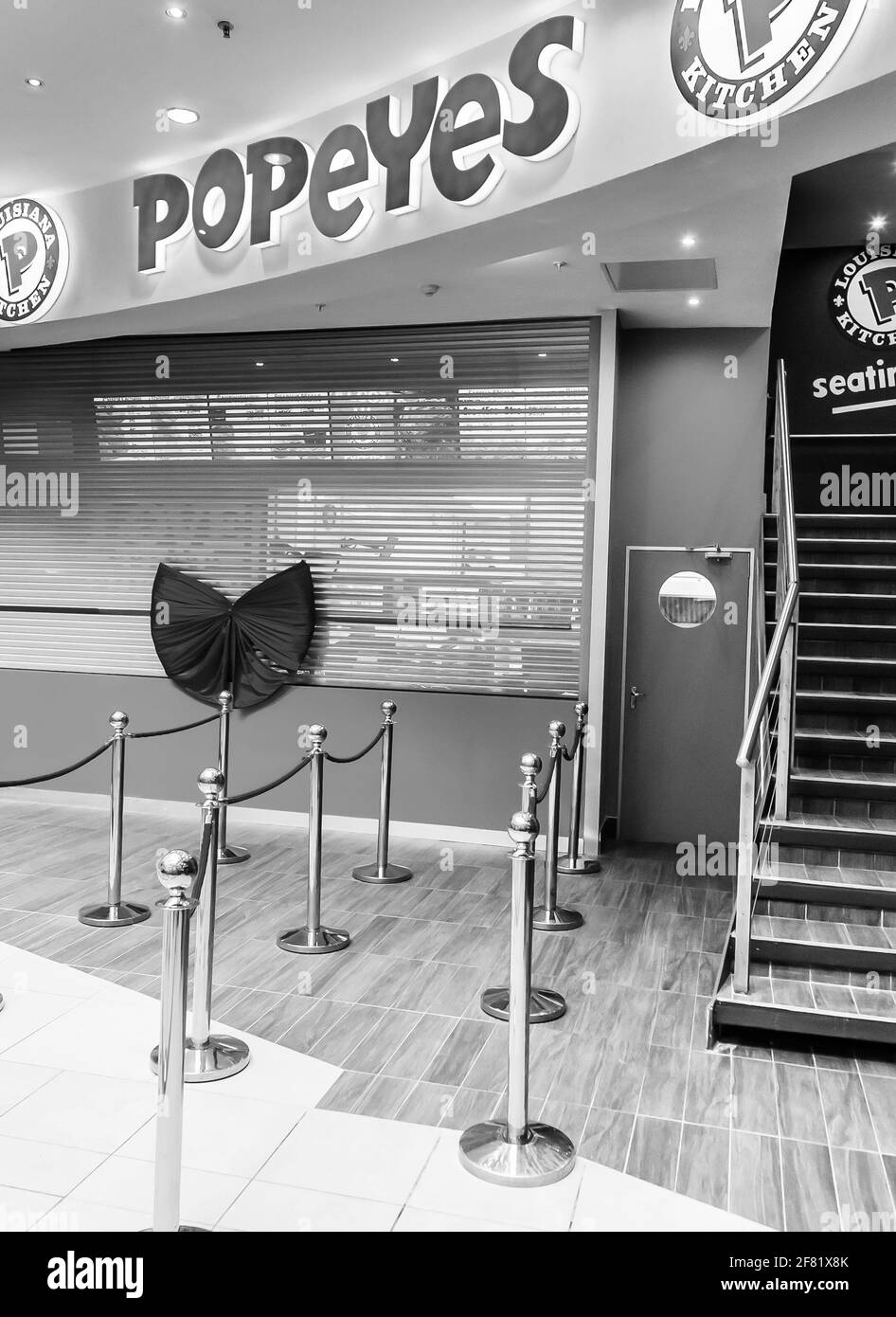 JOHANNESBURG, SOUTH AFRICA - Mar 13, 2021: Johannesburg, South Africa - July 13 2017: Interior of a Popeyes Take Out Fast Food Restaurant Stock Photo