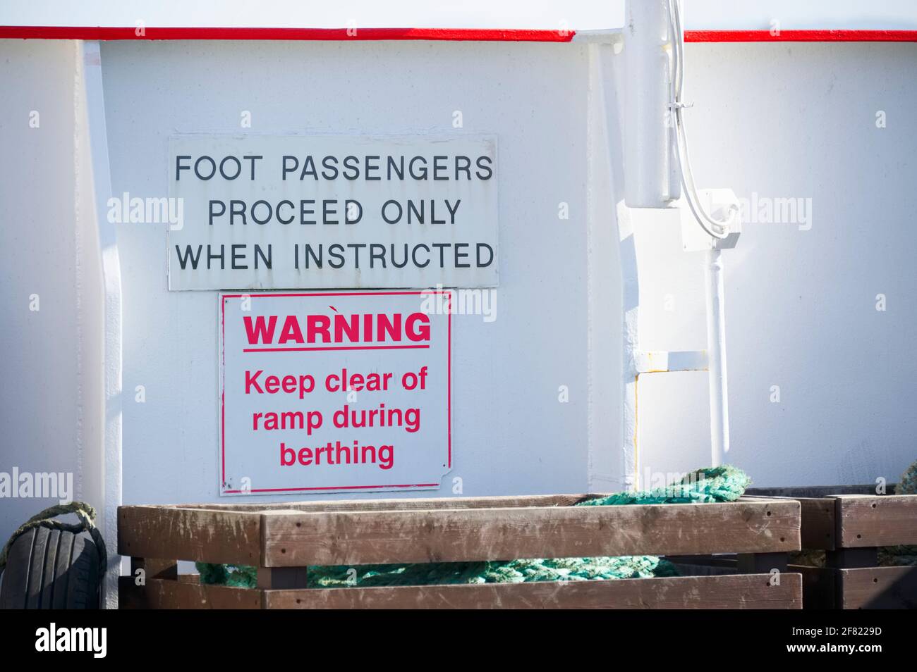 Ferry ship safety sign for foot passengers Stock Photo