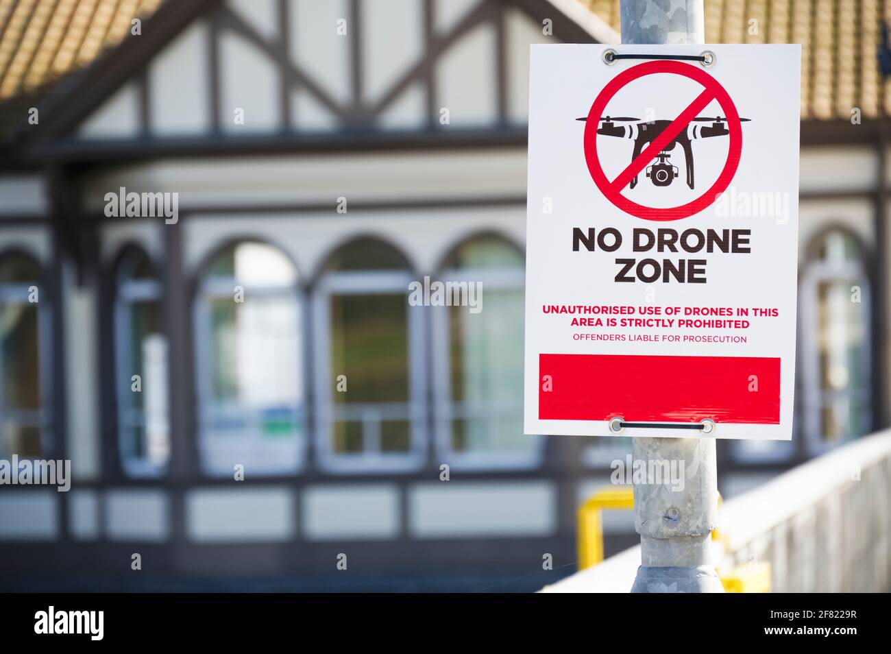 No Drone zone sign no flying permitted air zone Stock Photo
