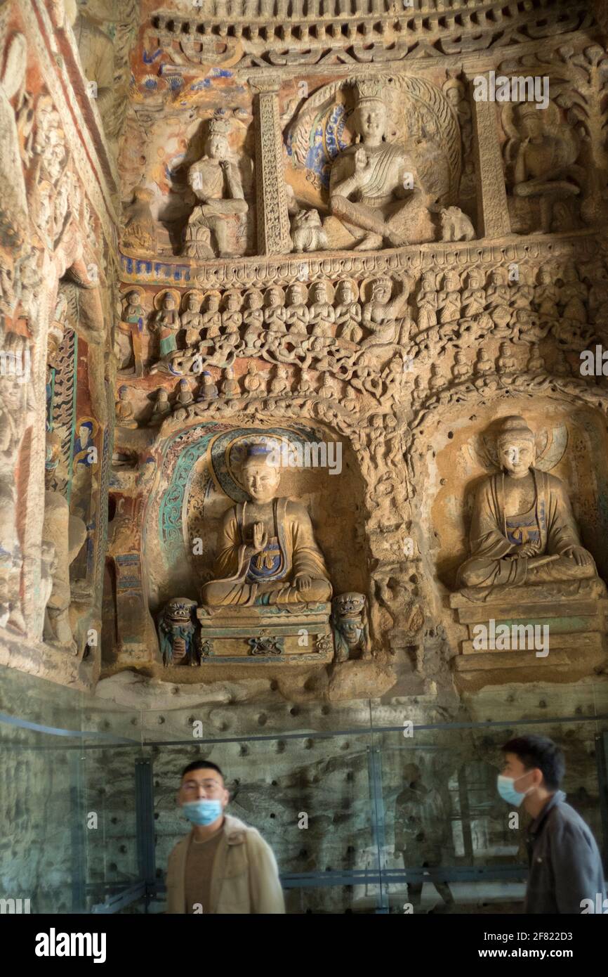 Yungang Grottoes, early Buddhist cave temples, Unesco World Heritage Site, Shanxi, China. Stock Photo