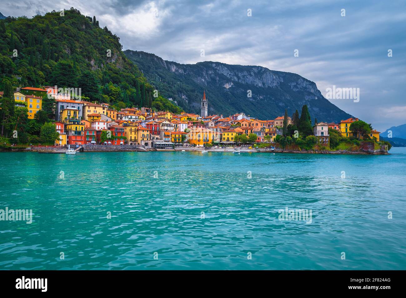 Fantastic resort and waterfront colorful buildings on the shore of the lake Como, Varenna, Lombardy, Italy, Europe Stock Photo