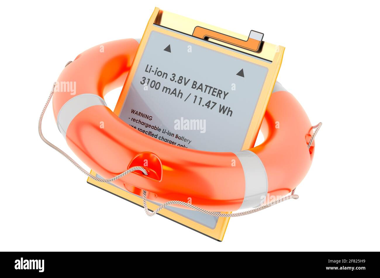 Lithium Ion Cell Phone Battery with lifebelt, 3D rendering isolated on ...