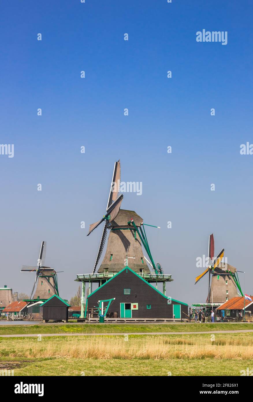 Windmills of the historic village Zaanse Schans, Netherlands Stock Photo