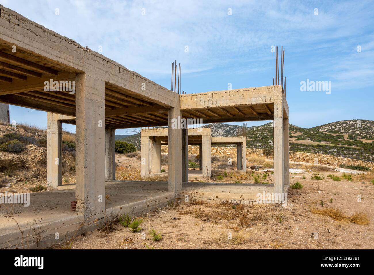 Greek holiday building under construction in Antiparos Island. Cyclades, Greece Stock Photo
