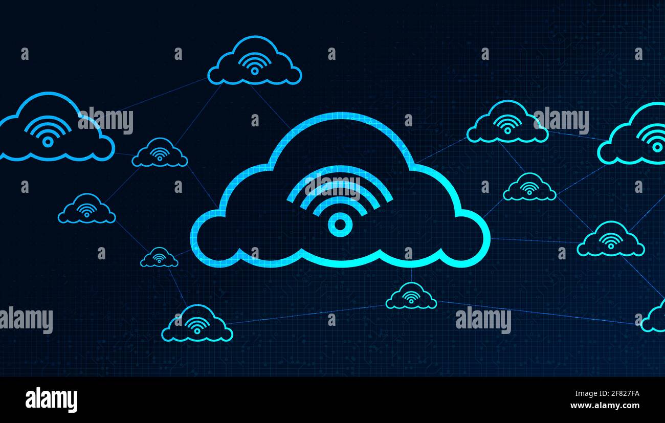 Digital data Network Connecting With Clouds on security Technology background,Cloud Computing concept. Stock Vector