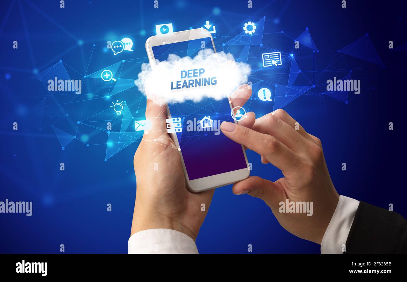 Hand using smartphone with cloud technology concept Stock Photo - Alamy