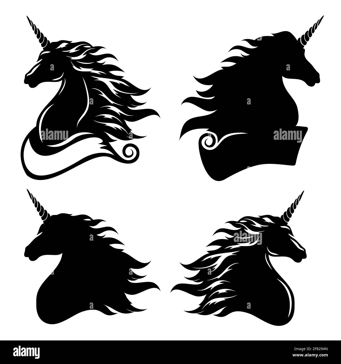 unicorn head silhouette black silhouette on a white background with place for text the outline is separated from the background element for creatin stock vector image art alamy