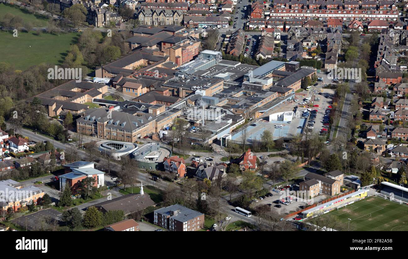 aerial view of Harrogate District Hospital, North Yorkshire Stock Photo