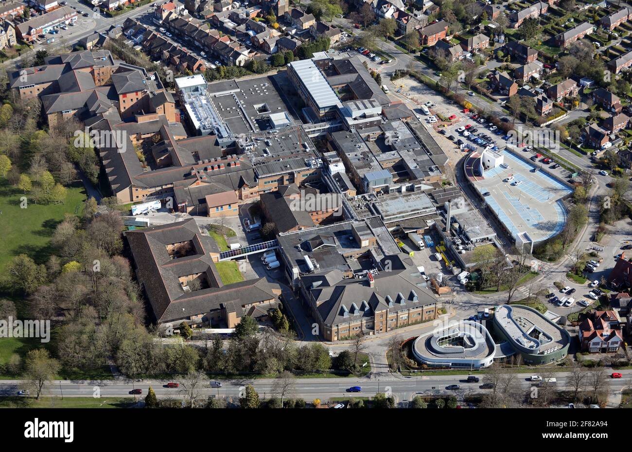 aerial view of Harrogate District Hospital, North Yorkshire Stock Photo