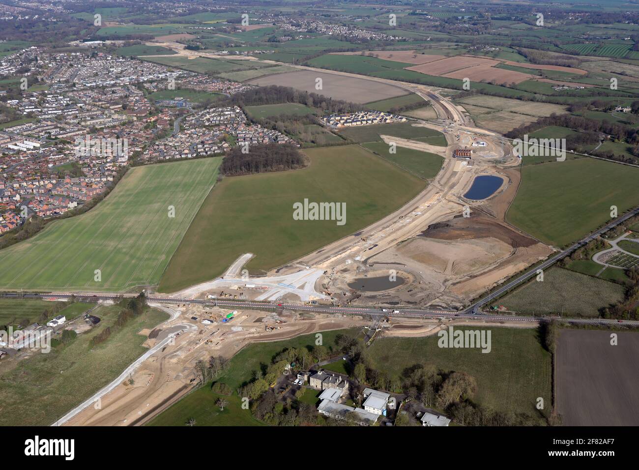 aerial view of the new Leeds Orbital Route, the A6120 outer ring road, where a new junction on the A64 is being constructed Stock Photo
