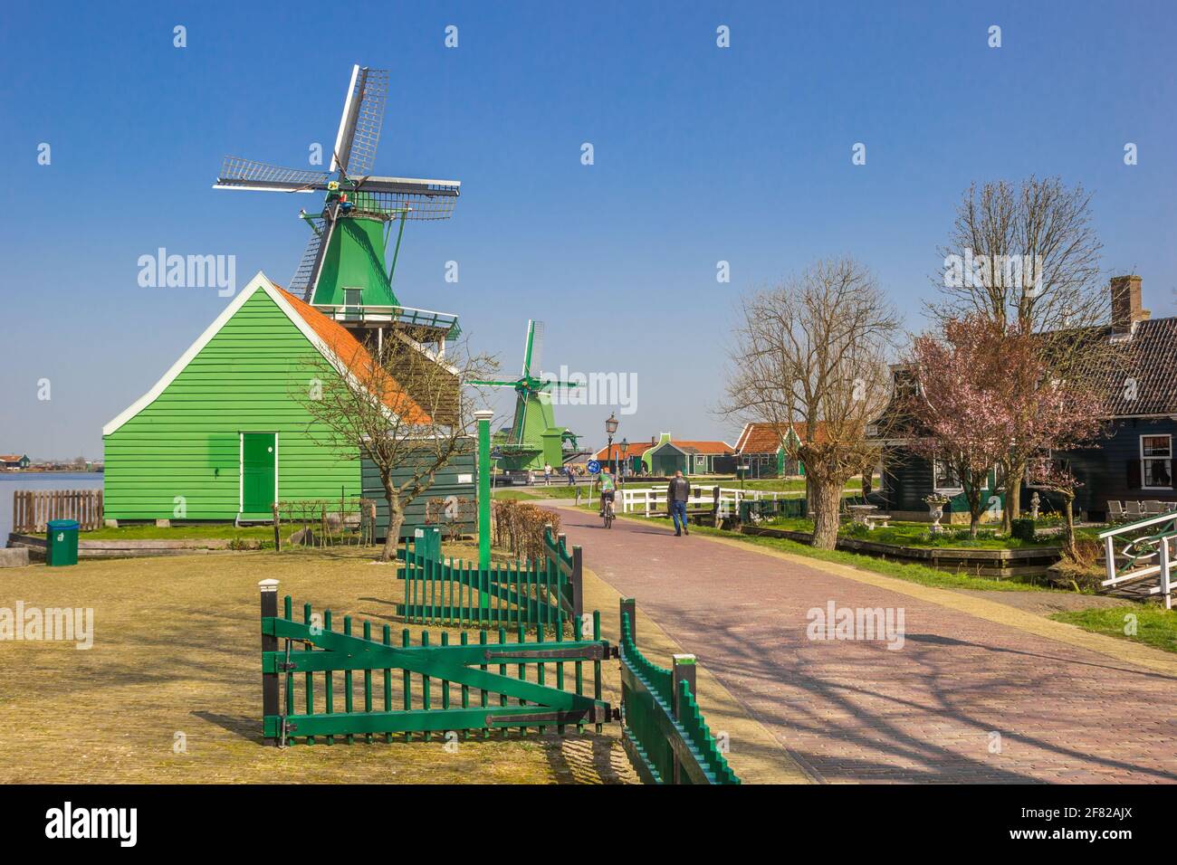 Historic houses and windmills of Zaanse Schans, Netherlands Stock Photo
