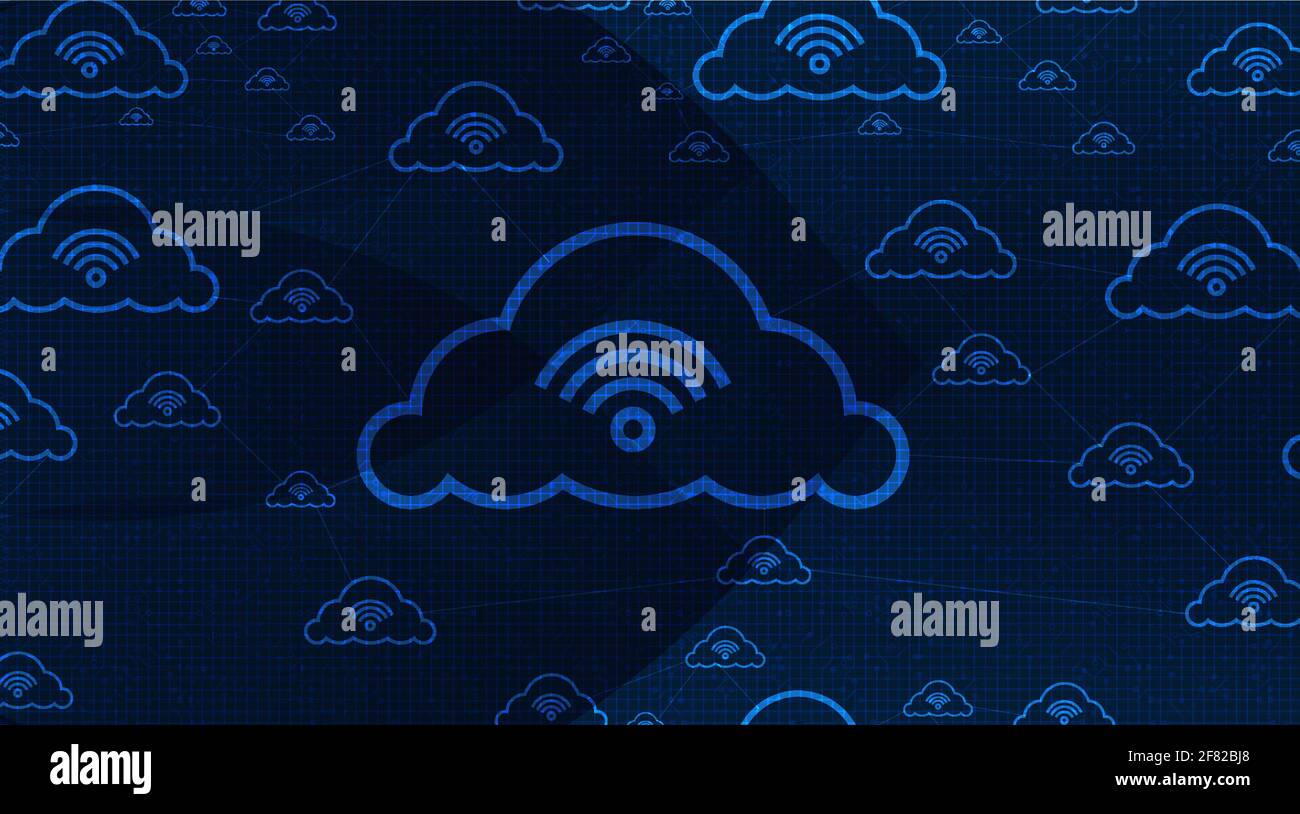 Cloud Network Connecting With Wifi icon on Global Technology background,Clouds Computing concept. Stock Vector