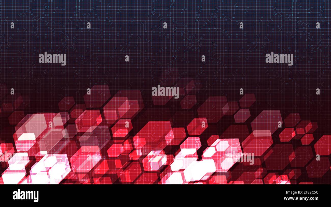 Abstract Red Polygon Digital Microchip on Technology Background,hi Tech ...