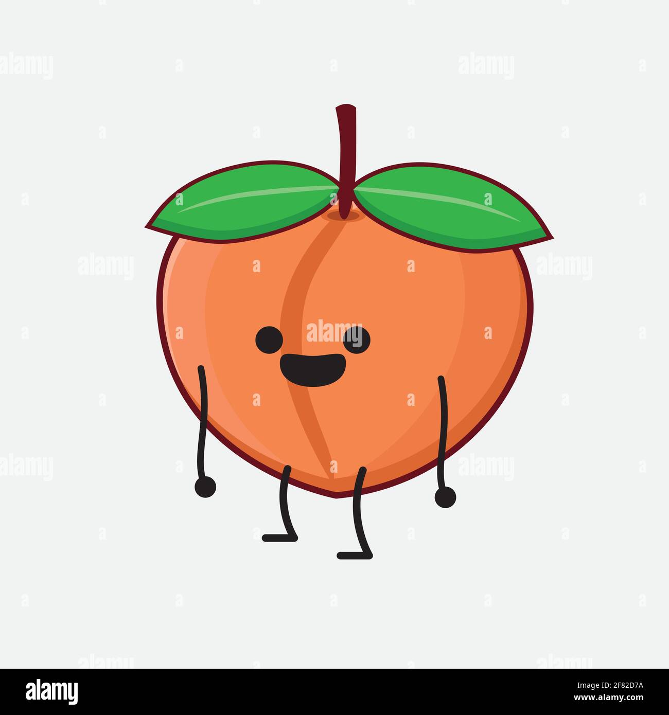 Vector Illustration of Peach Fruit Character with cute face, simple hands and leg line art on