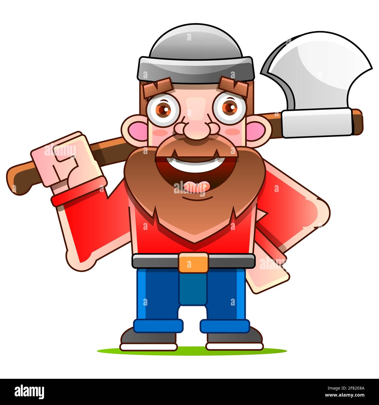Lumberjack with axe and downed log, forest background. Vector Stock Vector