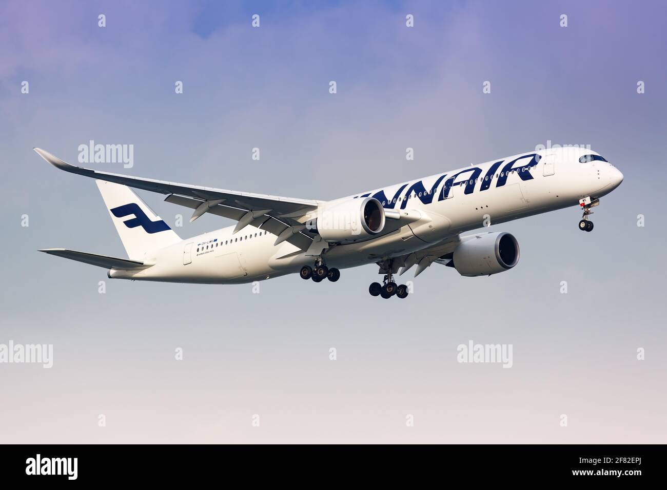 Changi, Singapore – January 29, 2018: Finnair Airbus A350 airplane at Changi airport (SIN) in Singapore. Airbus is a European aircraft manufacturer ba Stock Photo
