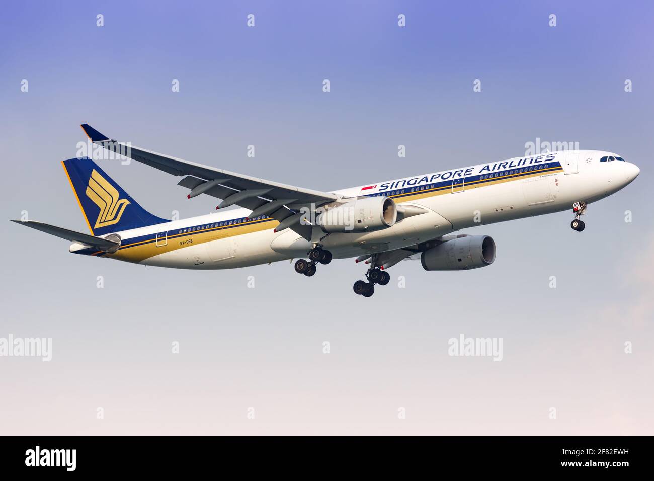 Changi, Singapore – January 29, 2018: Singapore Airlines Airbus A330 airplane at Changi airport (SIN) in Singapore. Airbus is a European aircraft manu Stock Photo