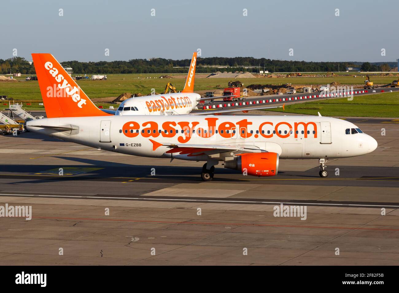 Berlin, Germany – August 29, 2017: easyJet Airbus A319 airplanes at Berlin Schoenefeld airport (SXF) in Germany. Airbus is a European aircraft manufac Stock Photo