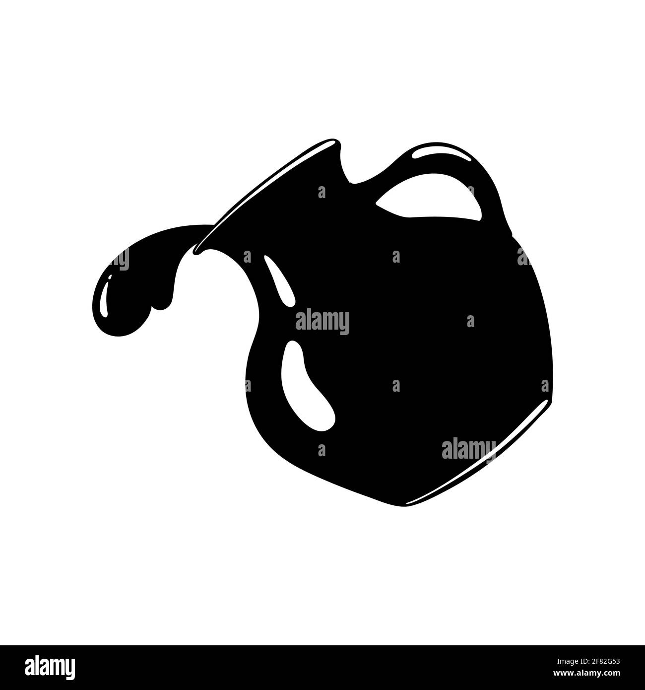 Black silhouette drawing of a water jug. Water is pouring. Liquid