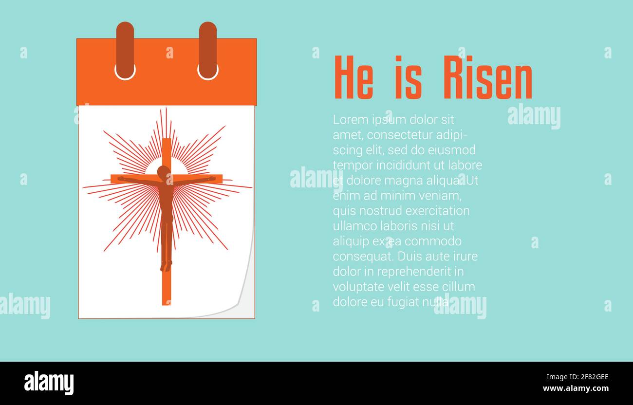 Good Friday concept, Resurrection of Jesus Christ. Calendar and Light Rays with Crucifixion of 