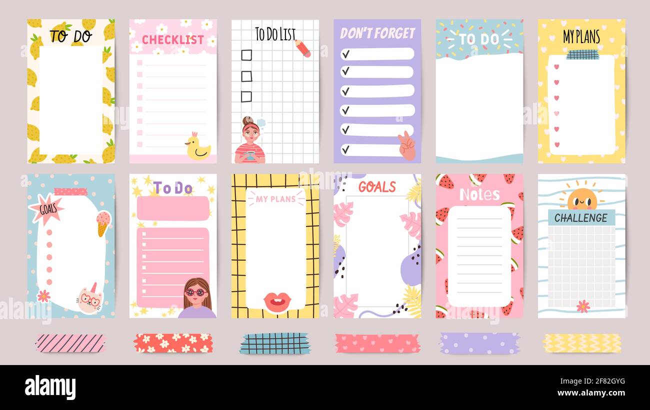 Planner List Notes Weekly To Do Lists And Daily Schedule With Stickers And Cute Patterns Checklist For Goals And Plans Template Vector Set Stock Vector Image Art Alamy
