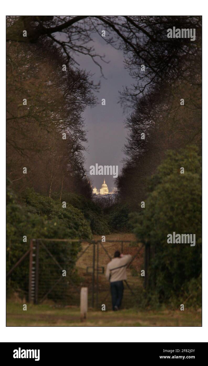 The view of St. Pauls Cathedral from King Henry viii Mound in Richmond Park.pic David Sandison 23/2/2004 Stock Photo