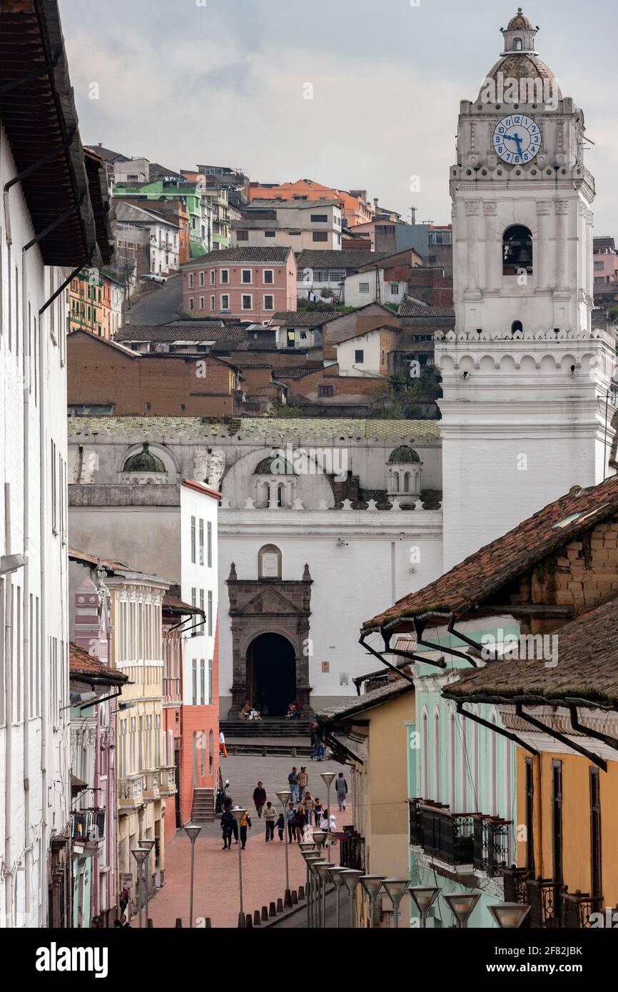 Street near the Santo Domingo Church  in Quito in Ecuador, South America. Stock Photo