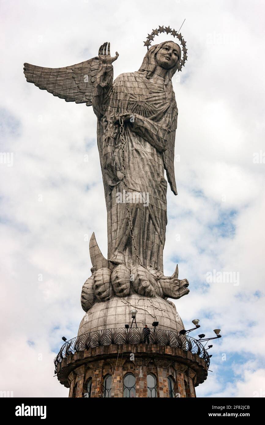 Our Lady of Quito overlooking the city of Quito in Ecuador, South America. Stock Photo