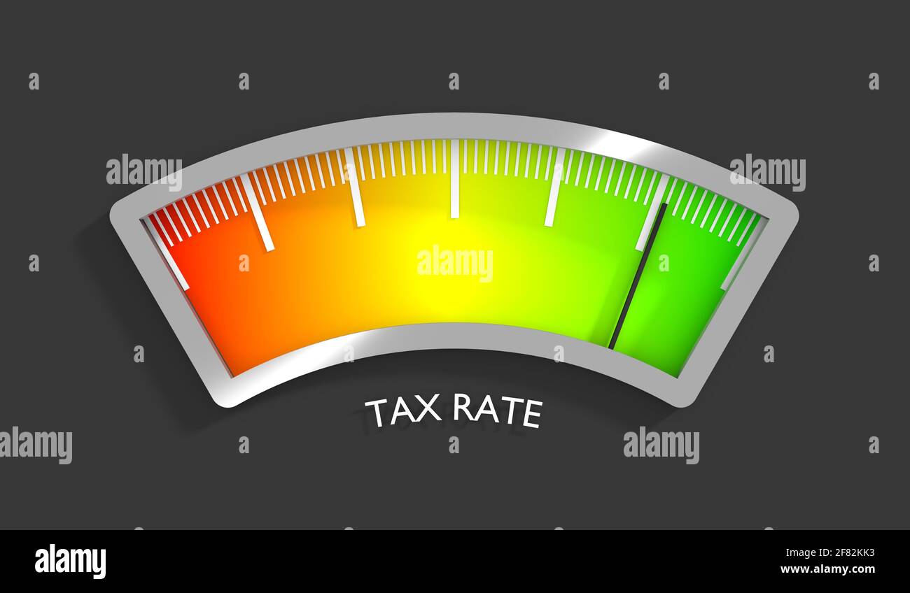 Abstract meter read level of tax rate result. Color scale with arrow ...