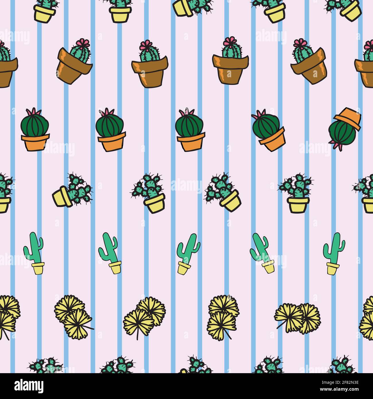 Vector pink background cactus plant in pot, succulents seamless pattern ...